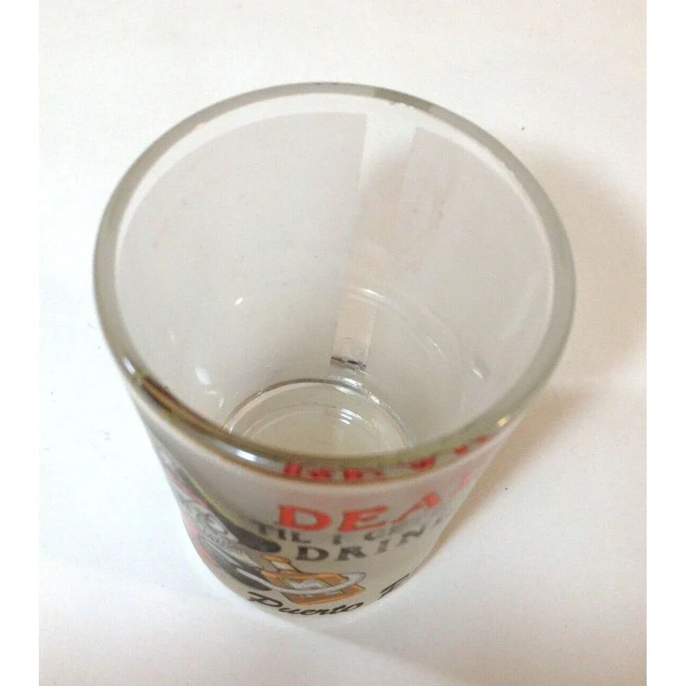 Vintage Souvenir Puerto Rico Pirate Dead Til I Get Me Drink Shot Glass Gold Trim